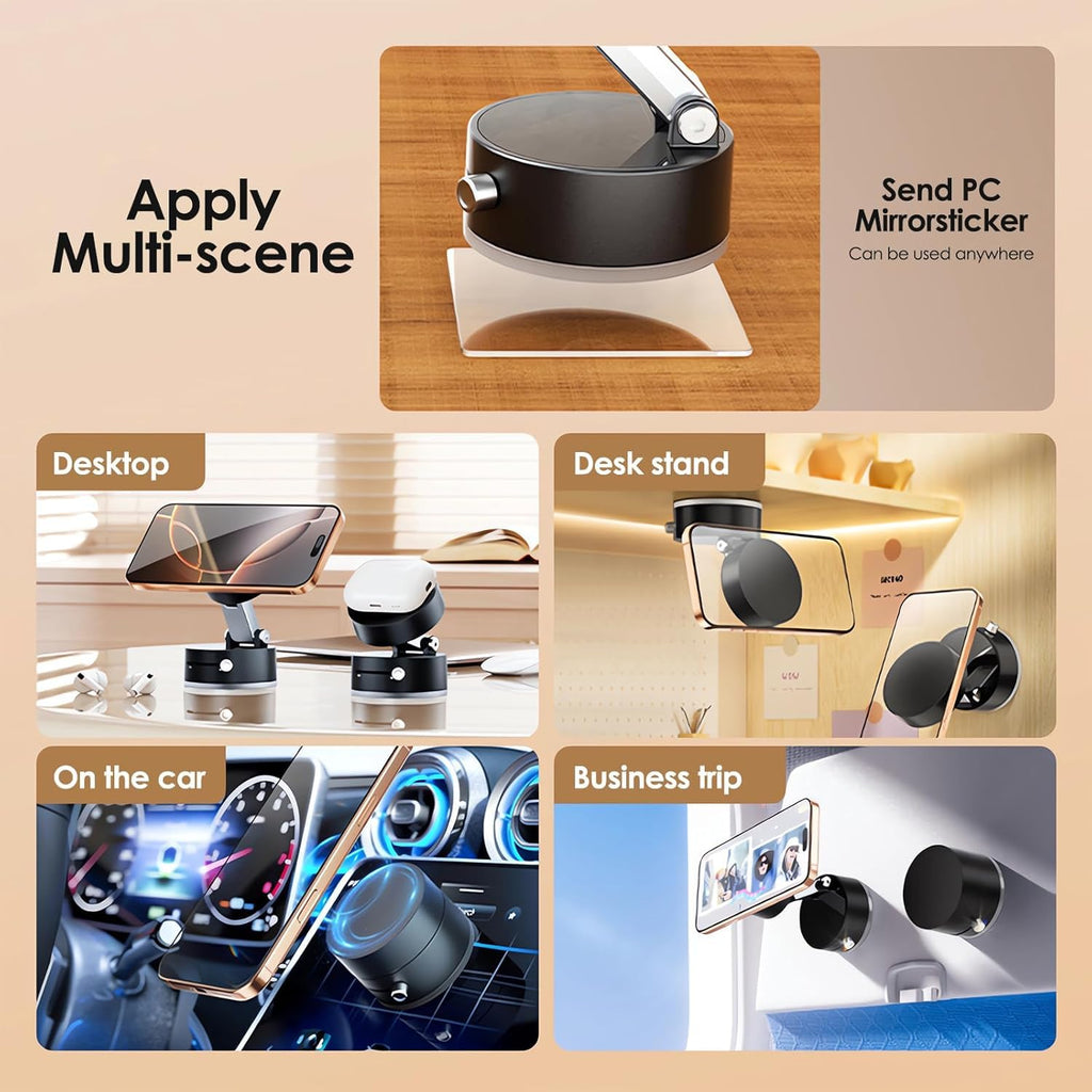 Magnetic Car Mobile Holder For Dashboard Vacuum Suction Phone Holder Mount Hand Free Magnetic Cell Phone Stand With Strong Grip Shockproof Suction Cup Mount For Car Gym Office Table - Black