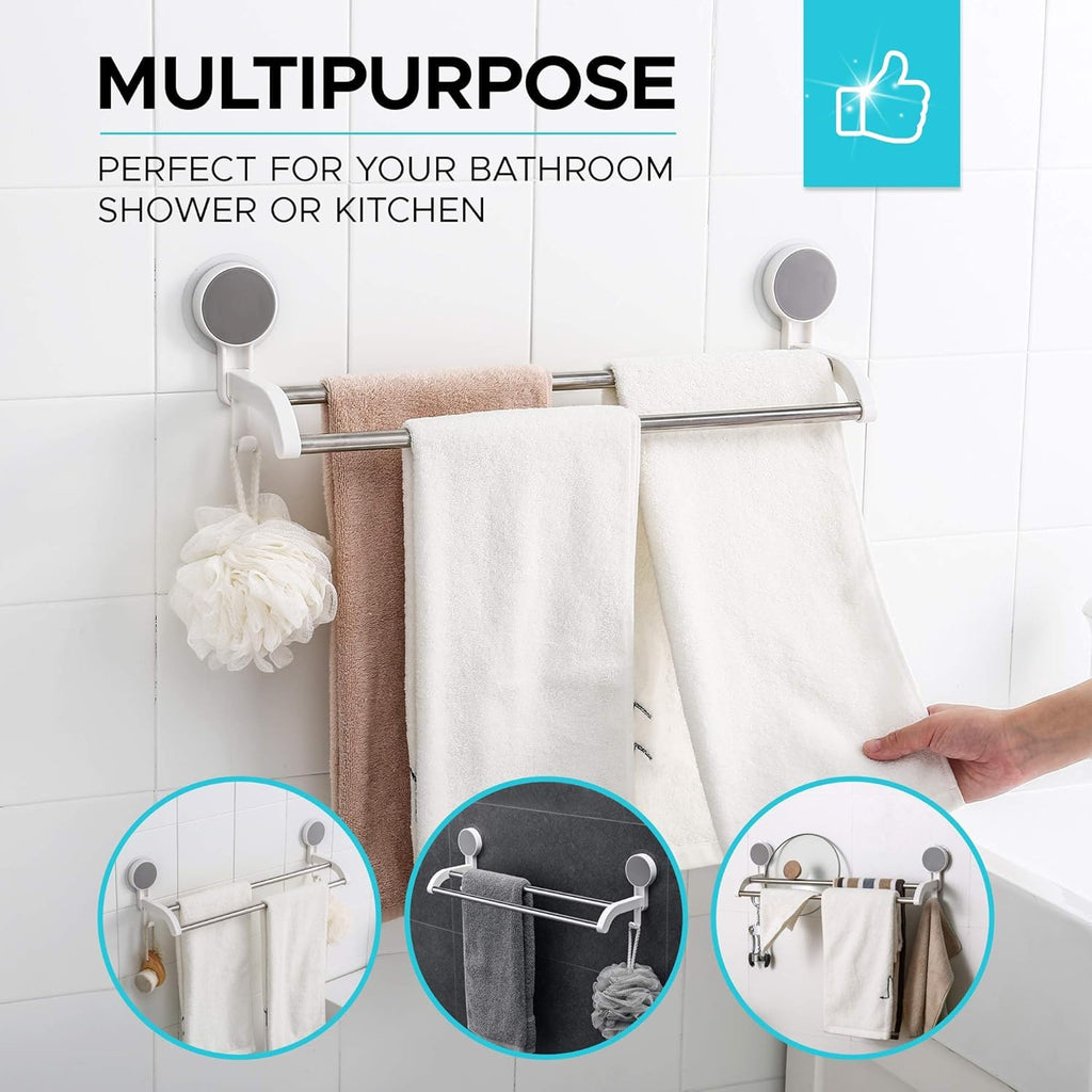 Wall Mounted Self Adhesive Magic Sticker Towel Holder in Bathroom/Towel Rod for Bathroom/Hangers for Clothes/Cloth Hanger for Wall/Towel Stand/Towel Napkin Holder (Double Towel Bar)